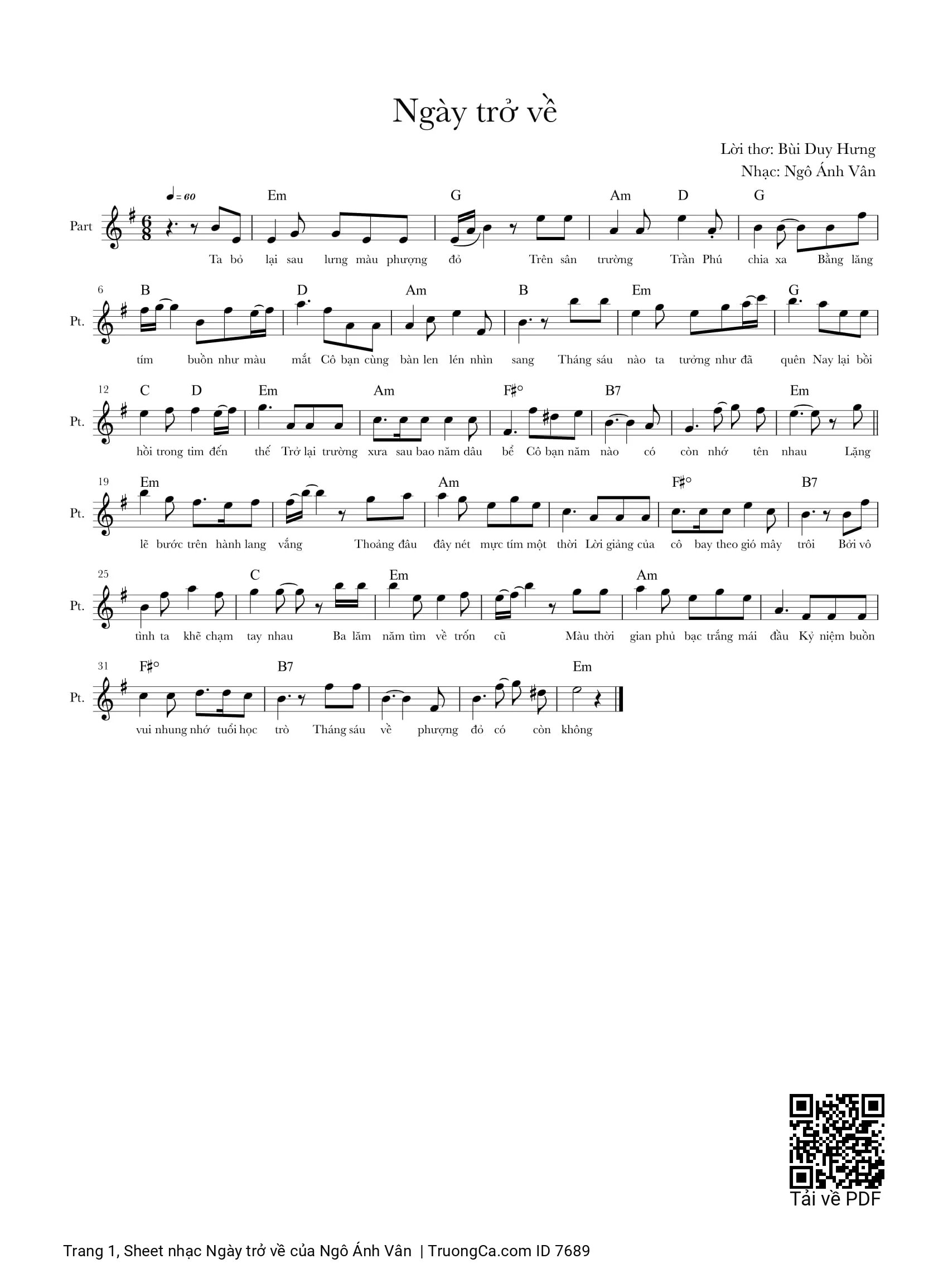 Sheet PDF of Ngày trở về
