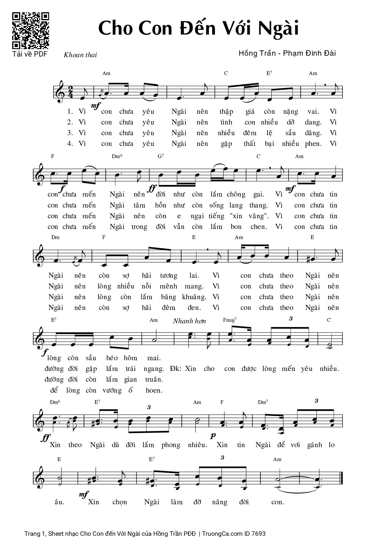 Sheet PDF of Cho Con đến Với Ngài