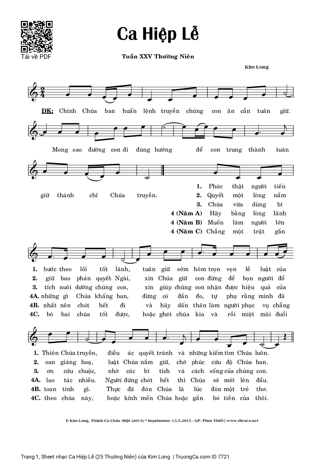 Sheet PDF of Ca Hiệp Lễ (25 Thường Niên)