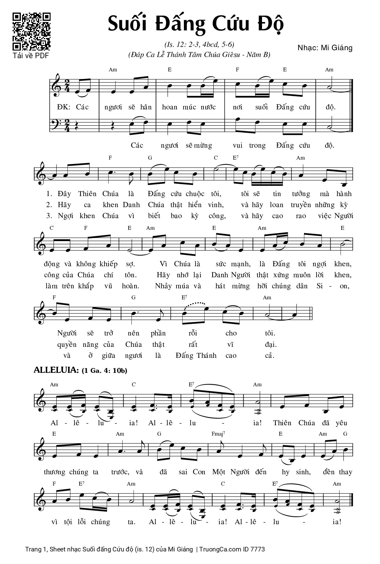 Page 1 of Sheet music PDF Suối đấng Cứu độ (is. 12) - Mi Giáng