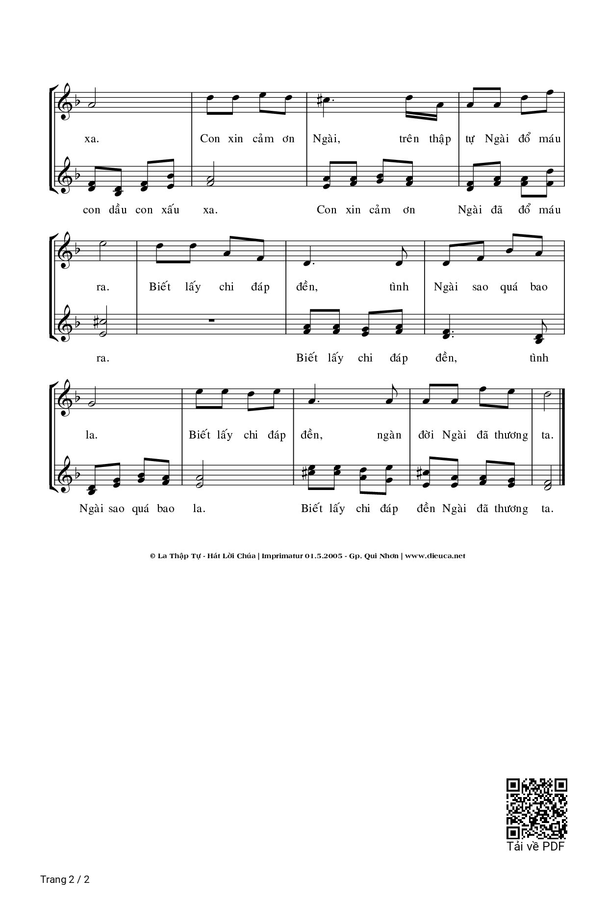 Page 2 of Sheet music PDF Tình Yêu Của Ngài (ga. 19) - La Thập Tự