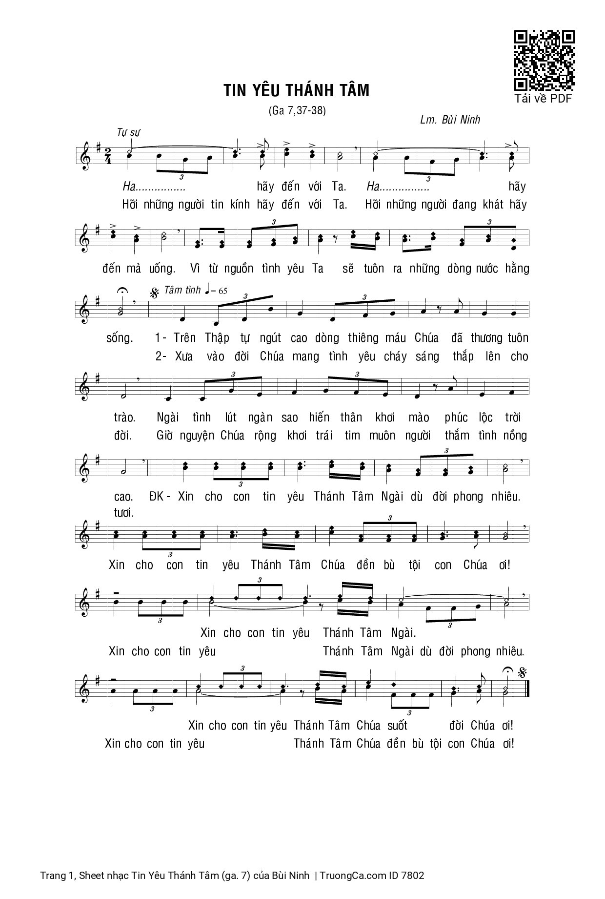 Page 1 of Sheet music PDF Tin Yêu Thánh Tâm (ga. 7) - Bùi Ninh