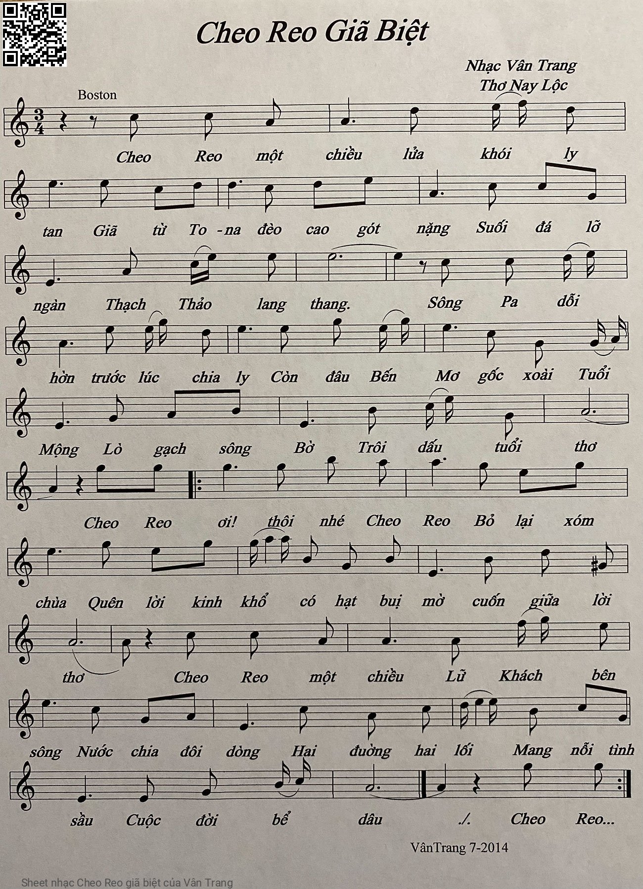 Sheet PDF of Cheo Reo giã biệt