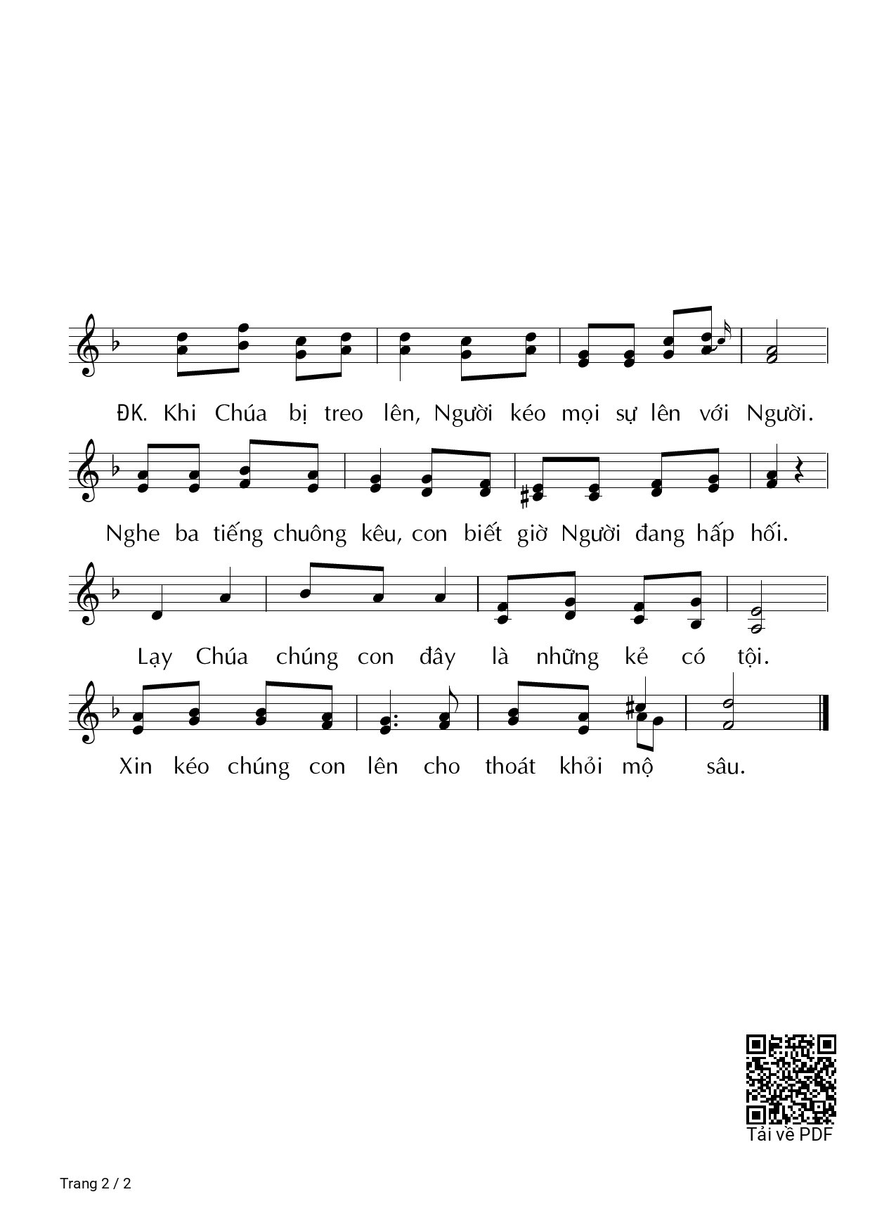 Page 2 of Sheet music PDF Giờ Của Lòng Chúa Thương Xót - Duy Linh. PHN