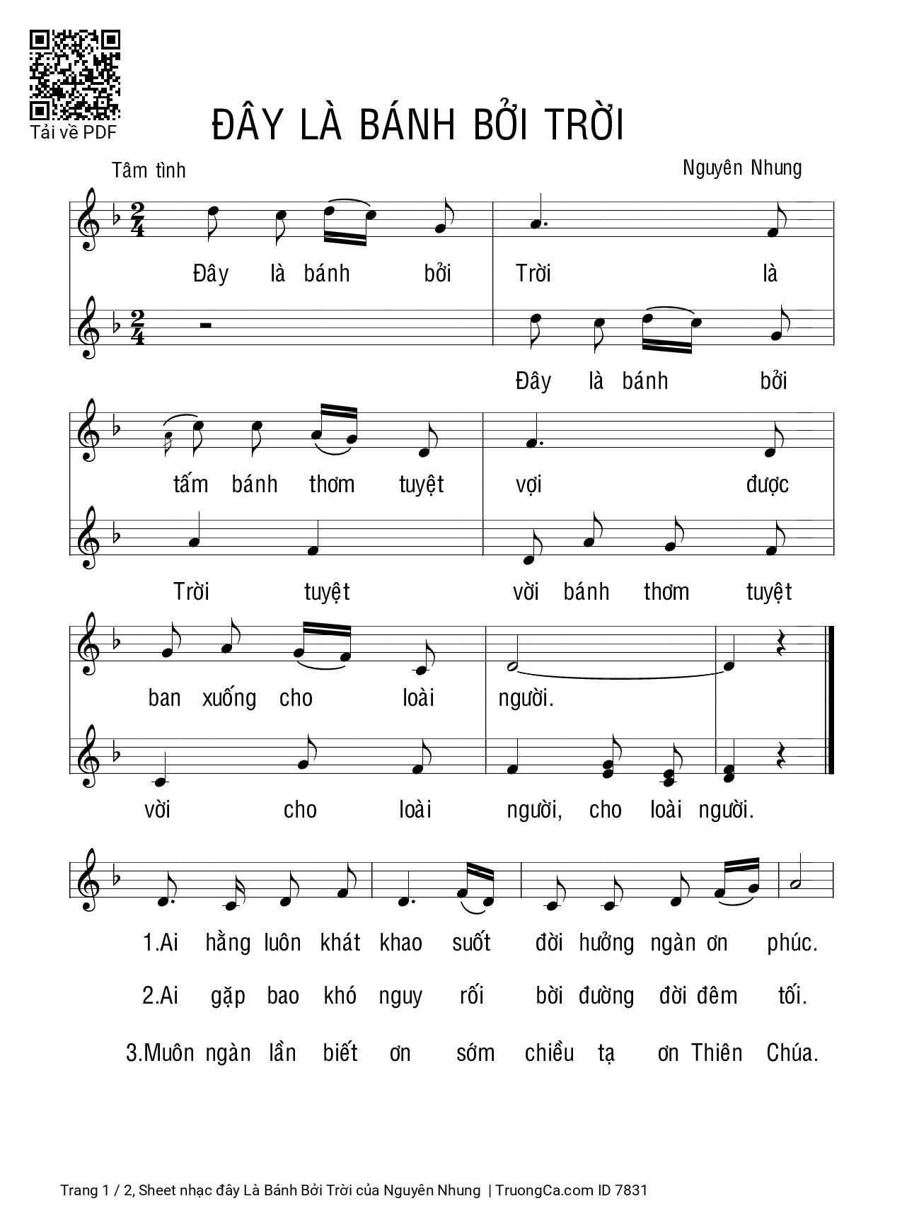 Sheet PDF of đây Là Bánh Bởi Trời