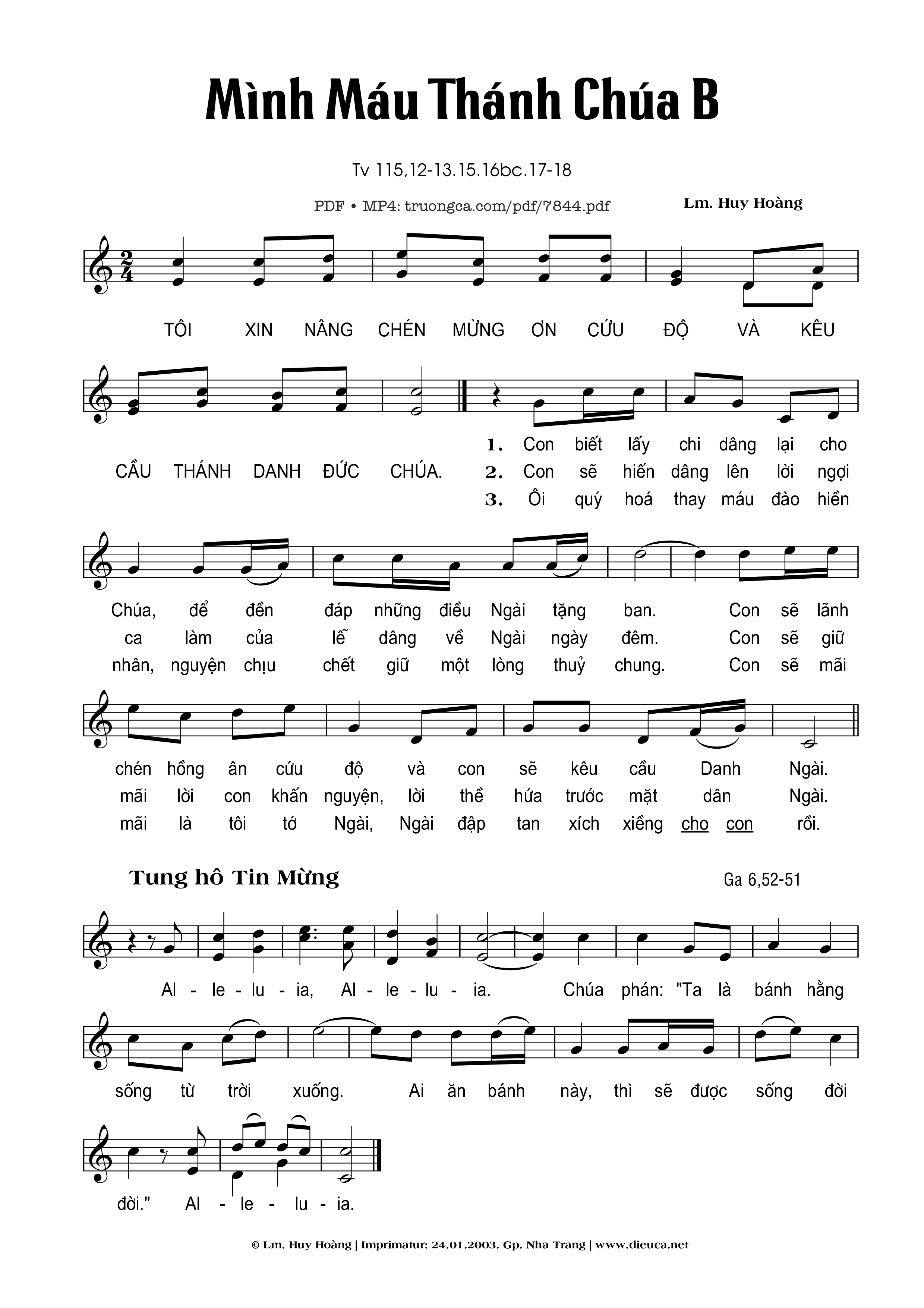 Sheet PDF of Mình Máu Thánh Chúa . Năm B (Thánh Vịnh 115)