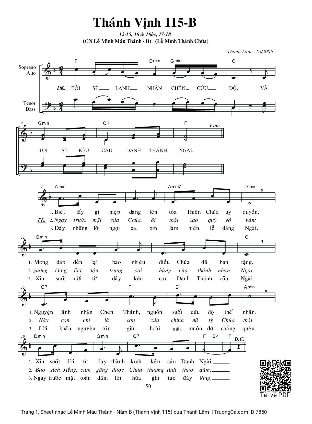 Sheet PDF of Lễ Mình Máu Thánh - Năm B (Thánh Vịnh 115)