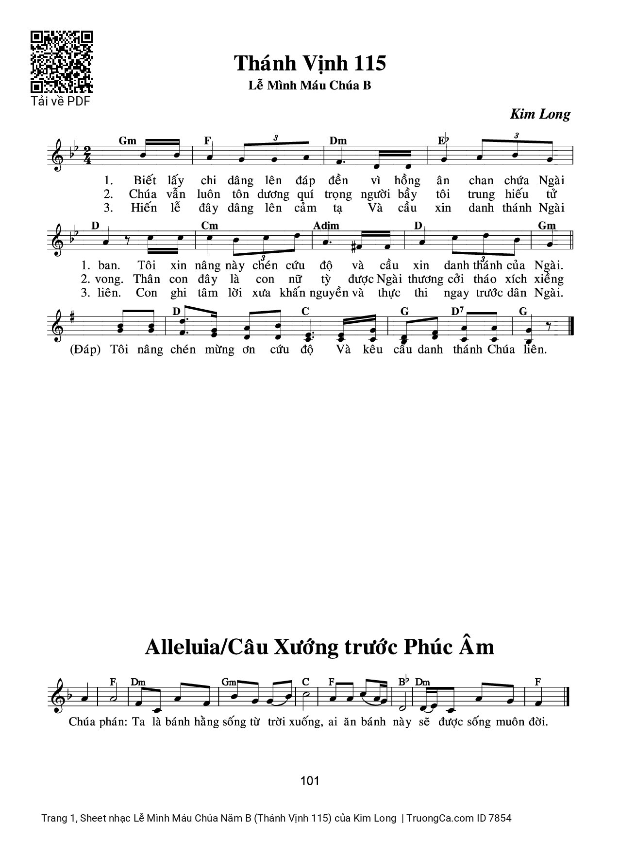 Sheet PDF of Lễ Mình Máu Chúa Năm B (Thánh Vịnh 115)