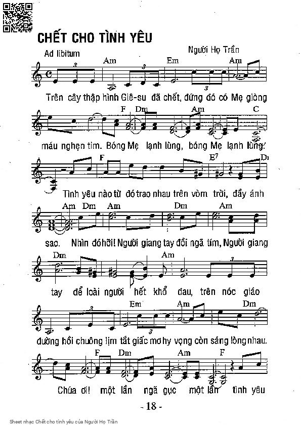 Sheet PDF of Chết cho tình yêu