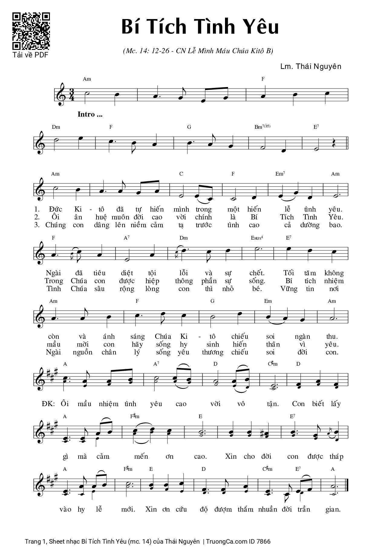 Sheet PDF of Bí Tích Tình Yêu (mc. 14)