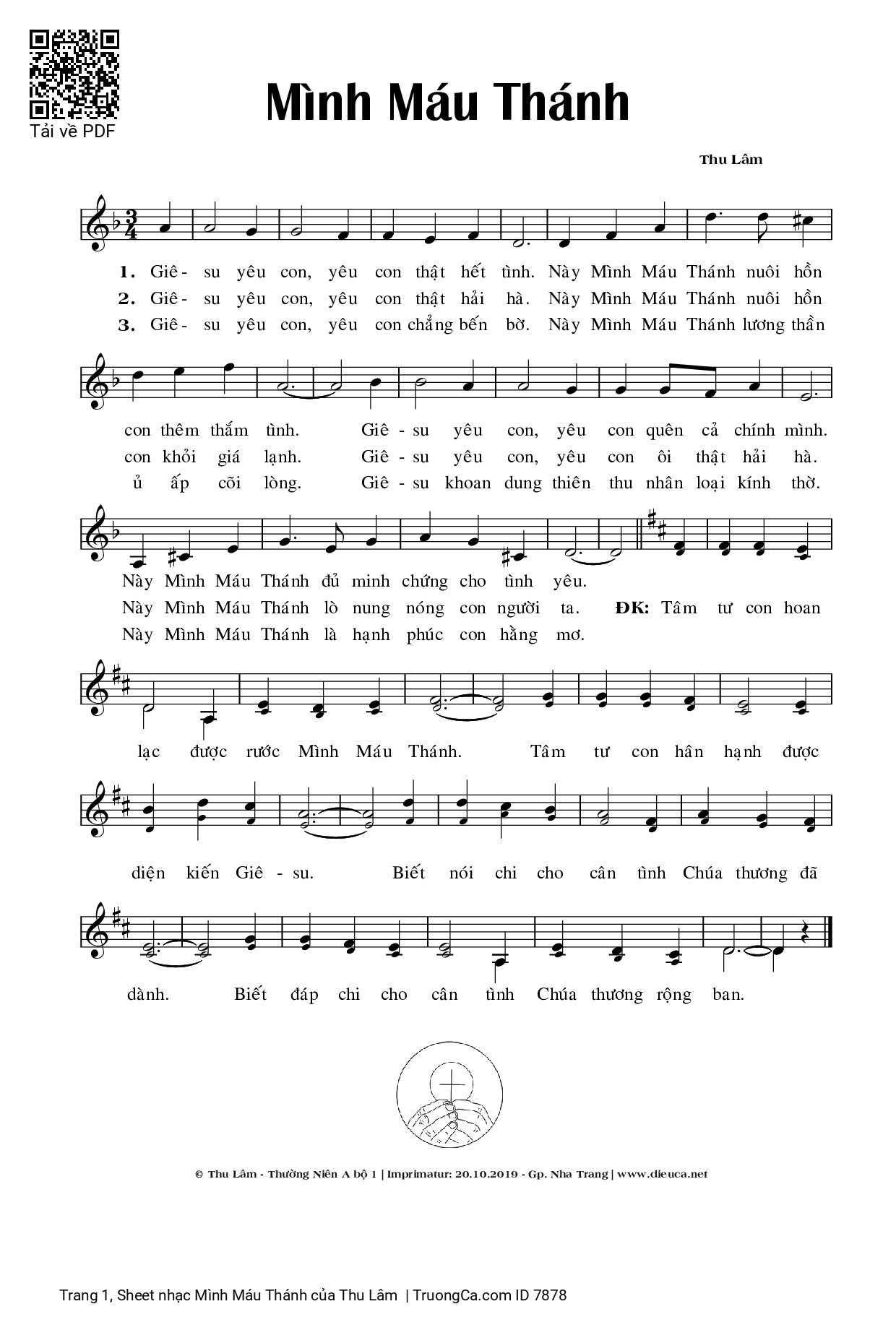 Page 1 of Sheet music PDF Mình Máu Thánh - Thu Lâm