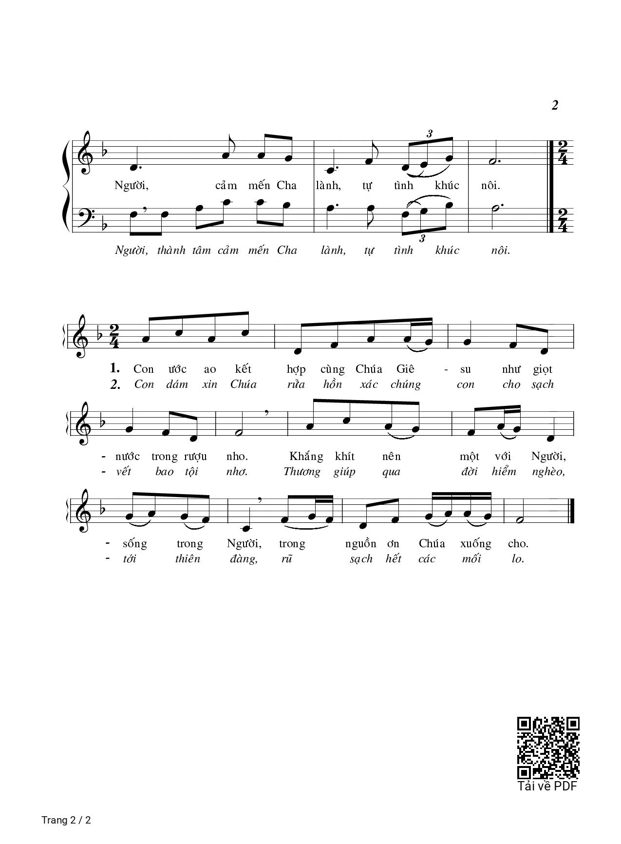 Page 2 of Sheet music PDF Dâng Hồn Xác - Hùng Lân