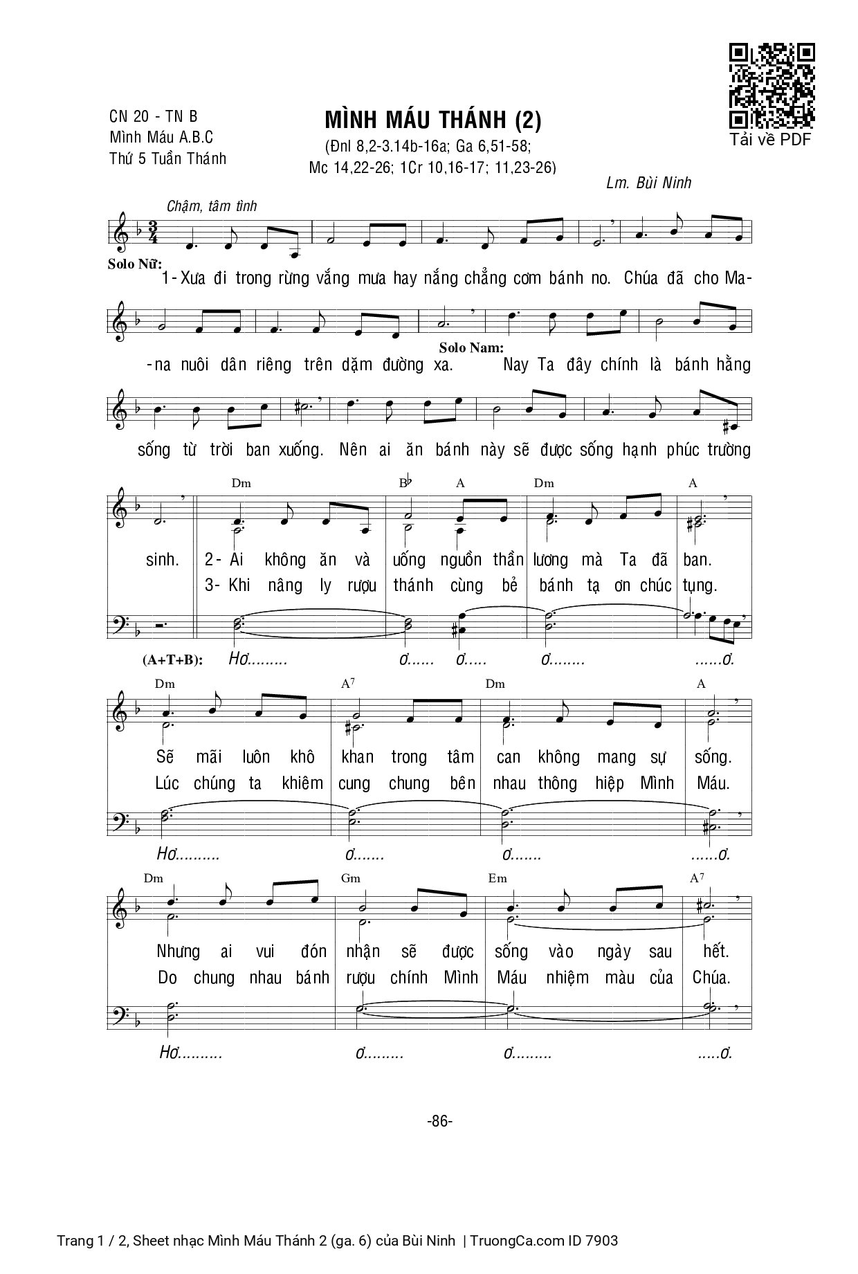 Page 1 of Sheet music PDF Mình Máu Thánh 2 (ga. 6) - Bùi Ninh