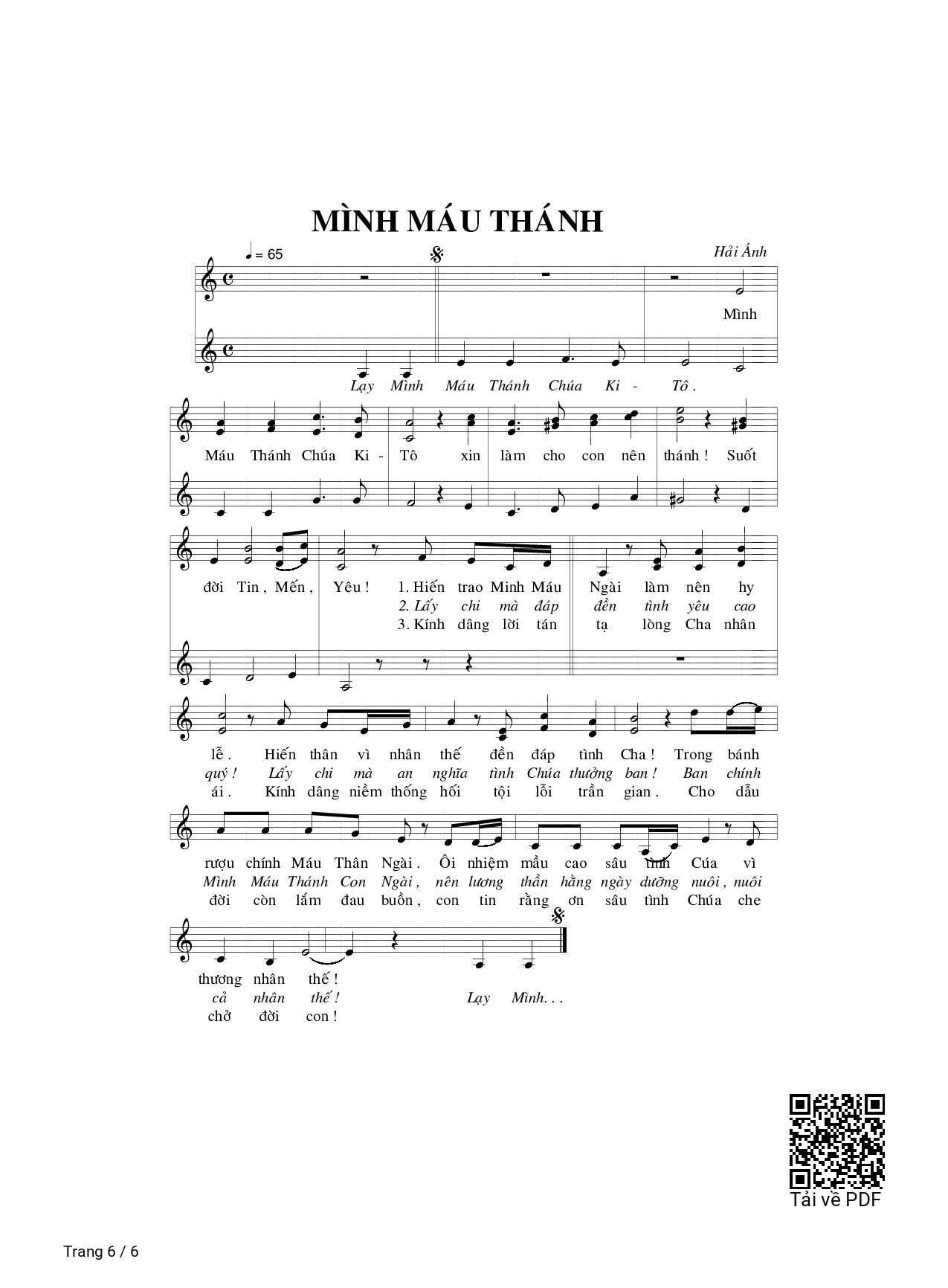 Page 6 of Sheet music PDF Mình Máu Thánh - Hải Ánh