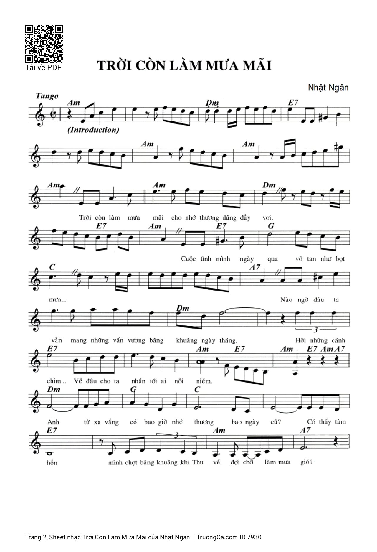 Page 2 of Sheet music PDF Trời Còn Làm Mưa Mãi - Nhật Ngân
