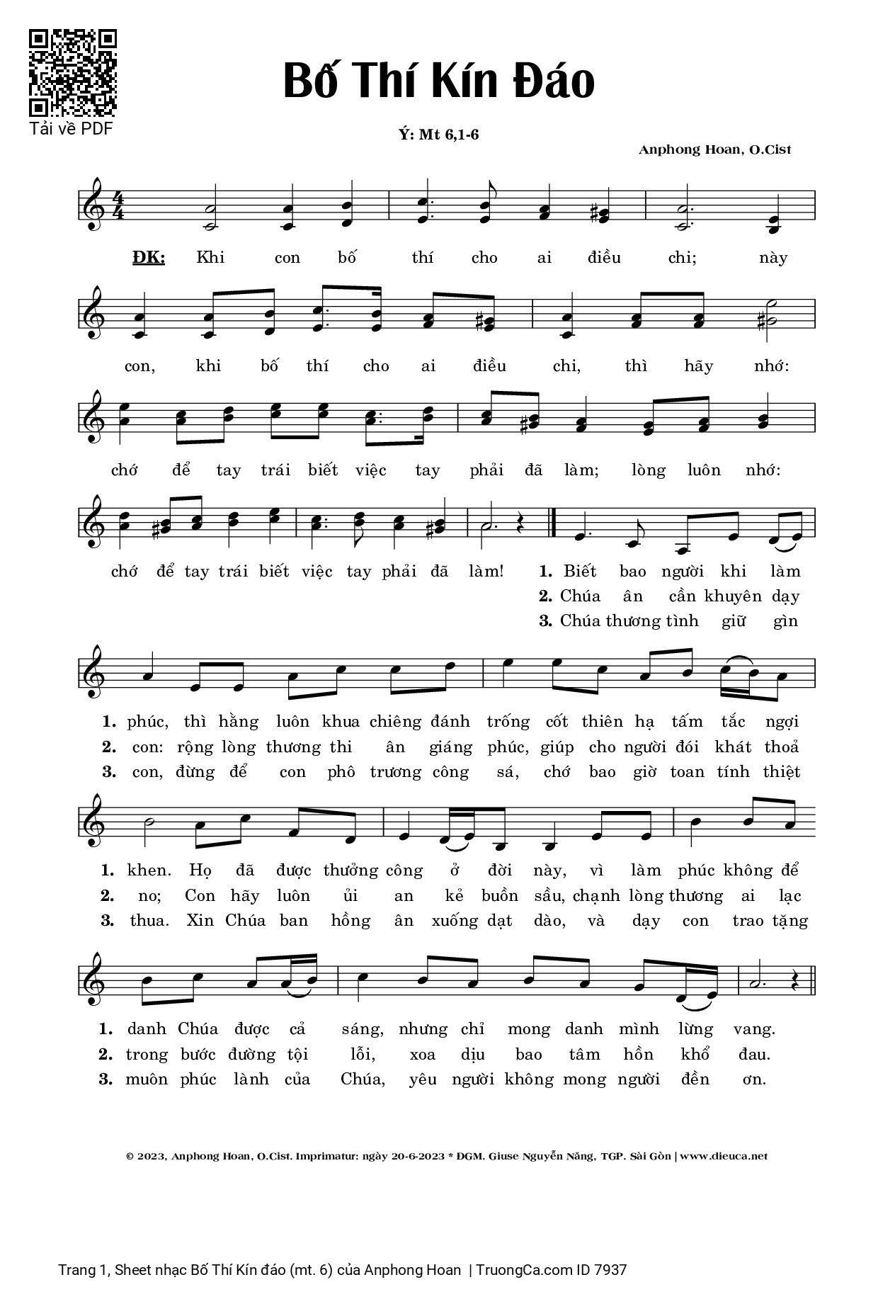 Sheet PDF of Bố Thí Kín đáo (mt. 6)