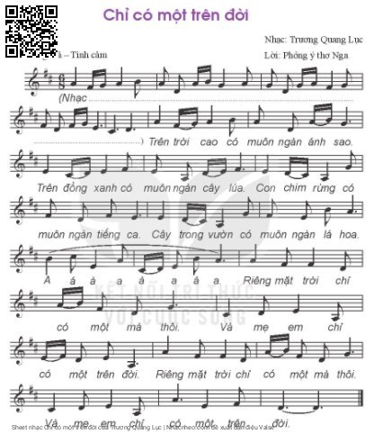 Sheet PDF of Chỉ có một trên đời