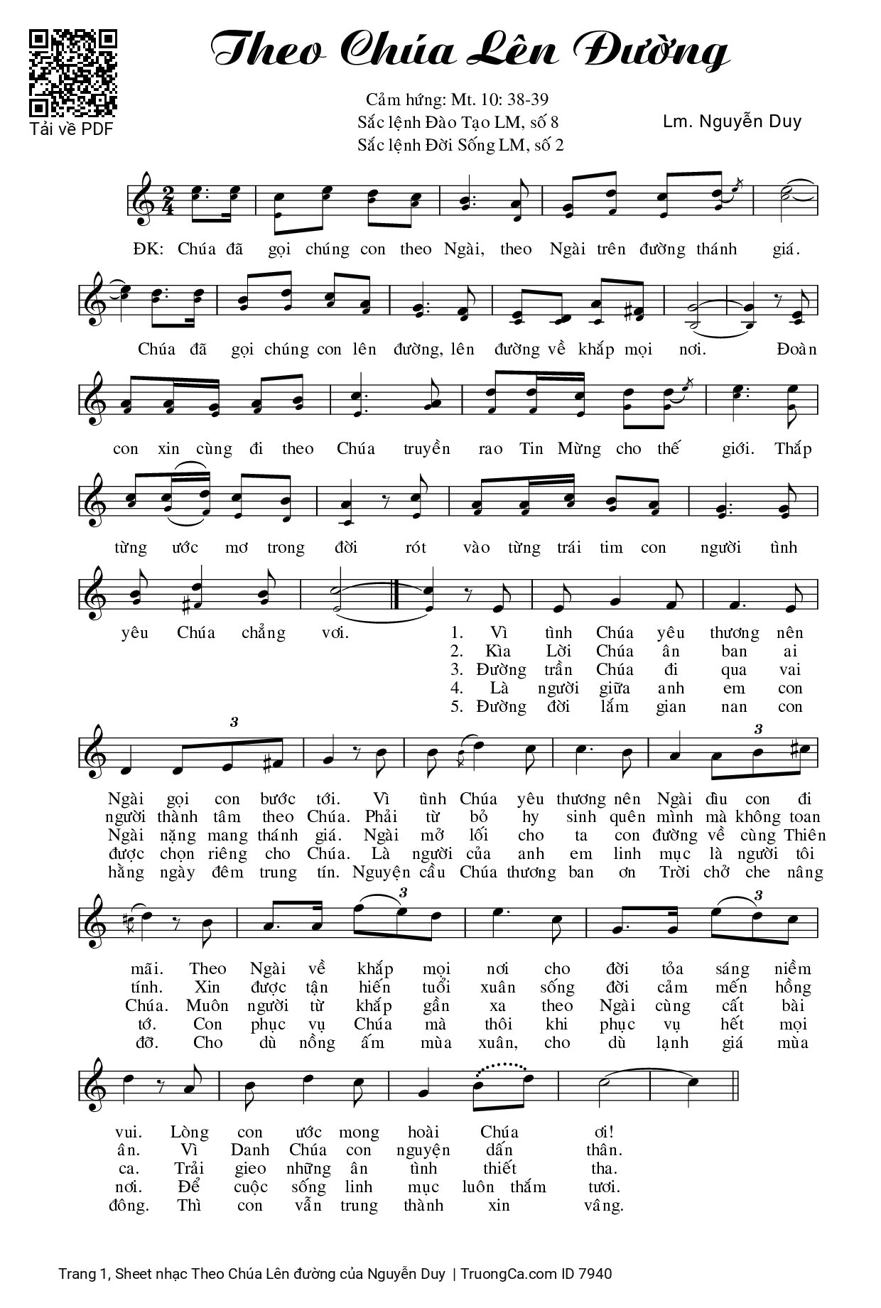 Sheet PDF of Theo Chúa Lên đường
