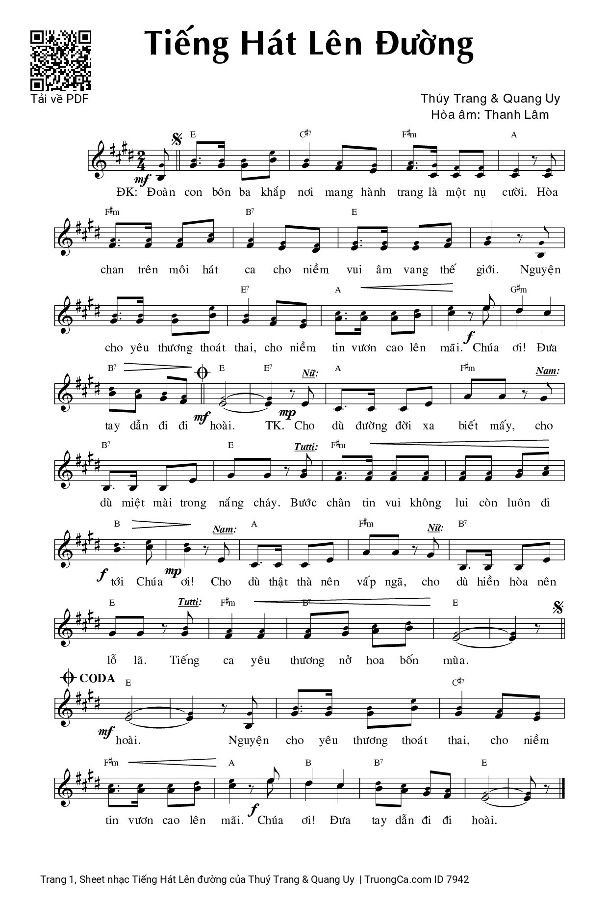 Page 1 of Sheet music PDF Tiếng Hát Lên đường - Thuý Trang & Quang Uy