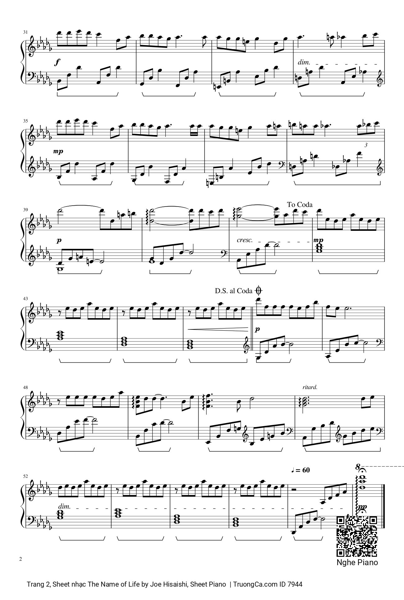 Page 2 of Sheet music PDF Piano The Name of Life, Joe Hisaishi, Sheet Piano - Joe Hisaishi