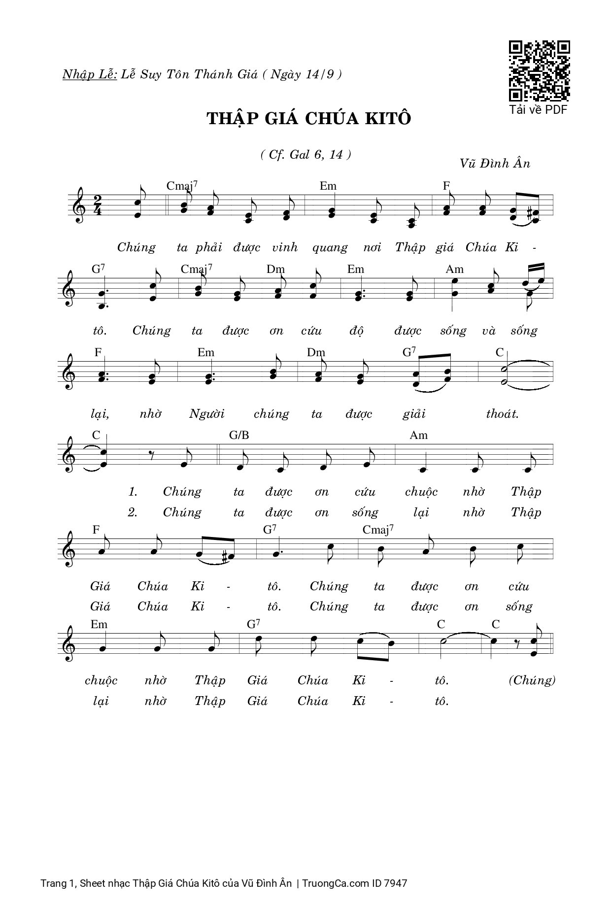 Page 1 of Sheet music PDF Thập Giá Chúa Kitô - Vũ Đình Ân