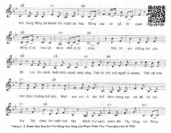 Page 2 of Sheet music PDF Đưa Em Tìm Động Hoa Vàng - Phạm Thiên Thư