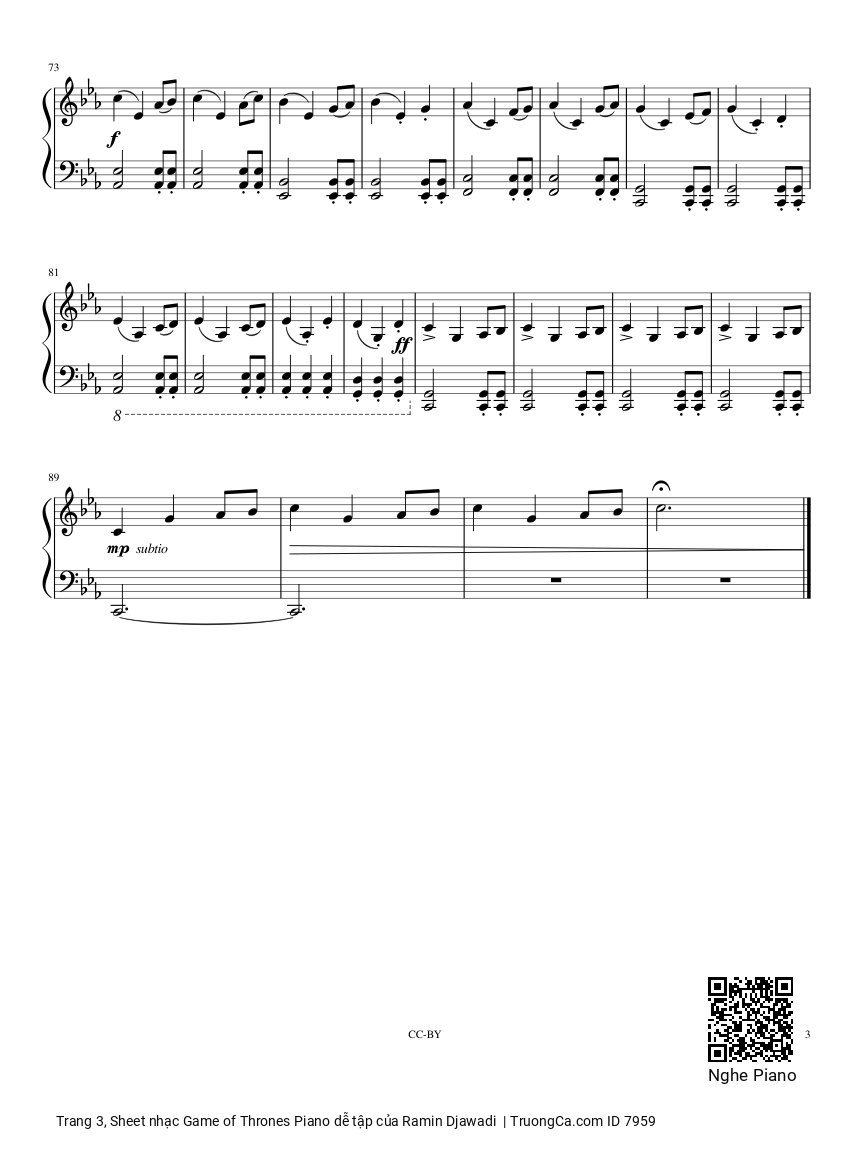 Page 3 of Sheet music PDF Game of Thrones Piano dễ tập - Ramin Djawadi