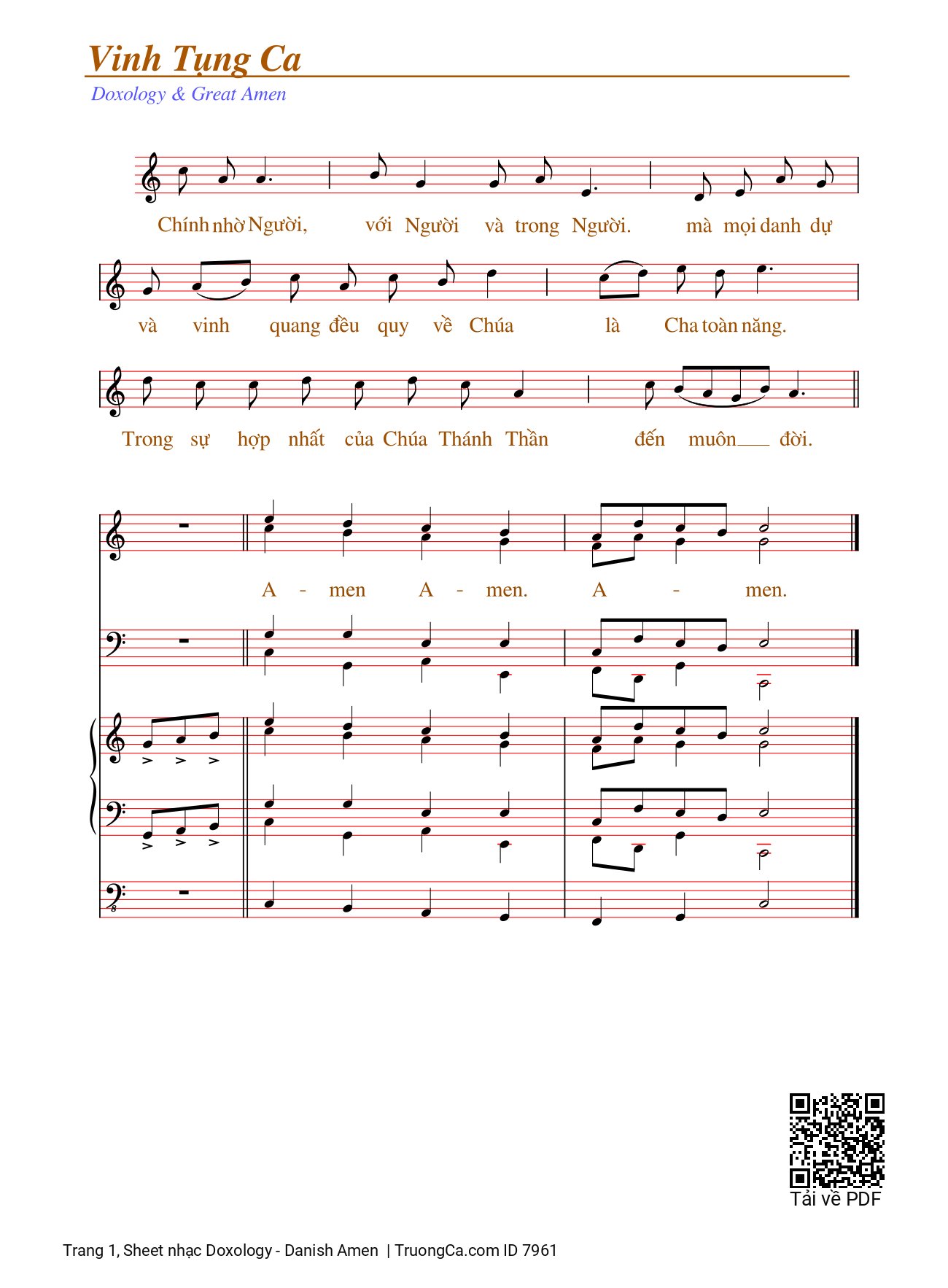 Page 1 of Sheet music PDF Vịnh tụng ca, Doxology, Danish Amen - Bộ lễ Seraphim