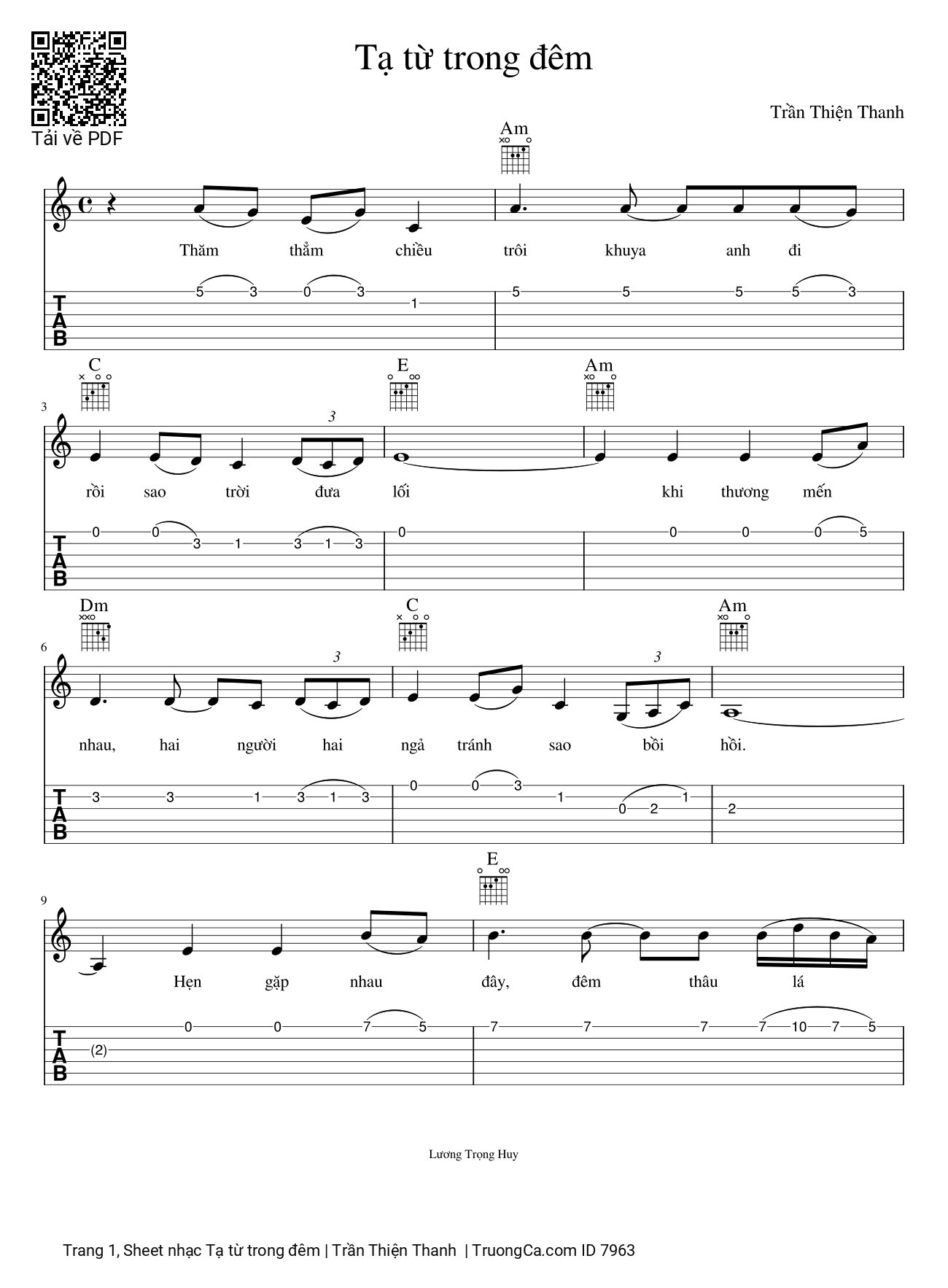 Sheet PDF of Tạ từ trong đêm Guitar