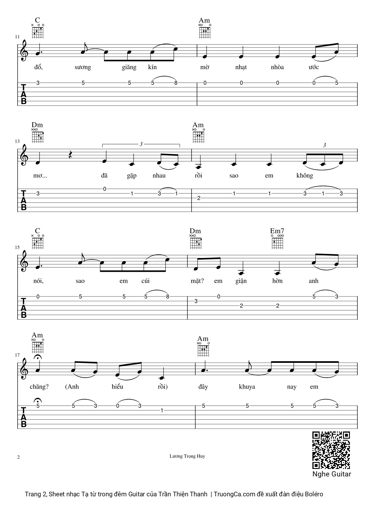 Page 2 of Sheet music PDF Tạ từ trong đêm Guitar - Trần Thiện Thanh