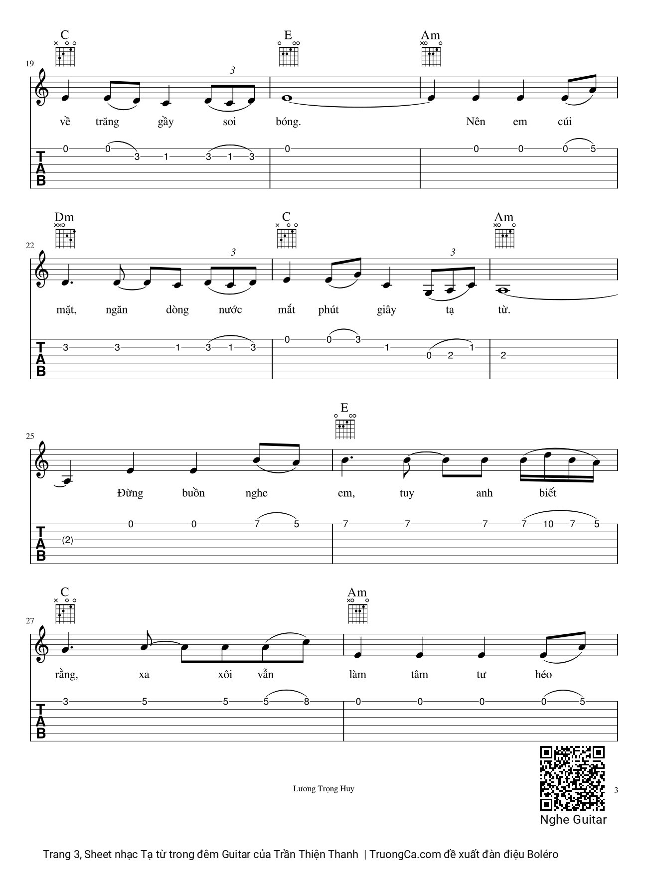 Page 3 of Sheet music PDF Tạ từ trong đêm Guitar - Trần Thiện Thanh