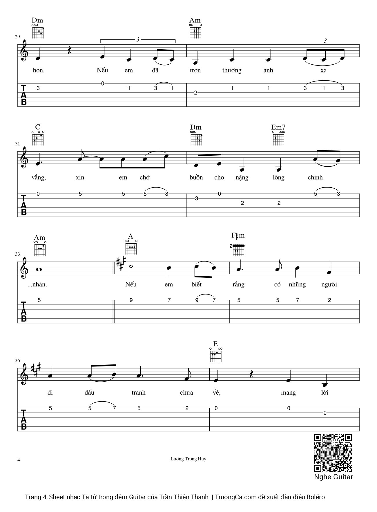 Page 4 of Sheet music PDF Tạ từ trong đêm Guitar - Trần Thiện Thanh