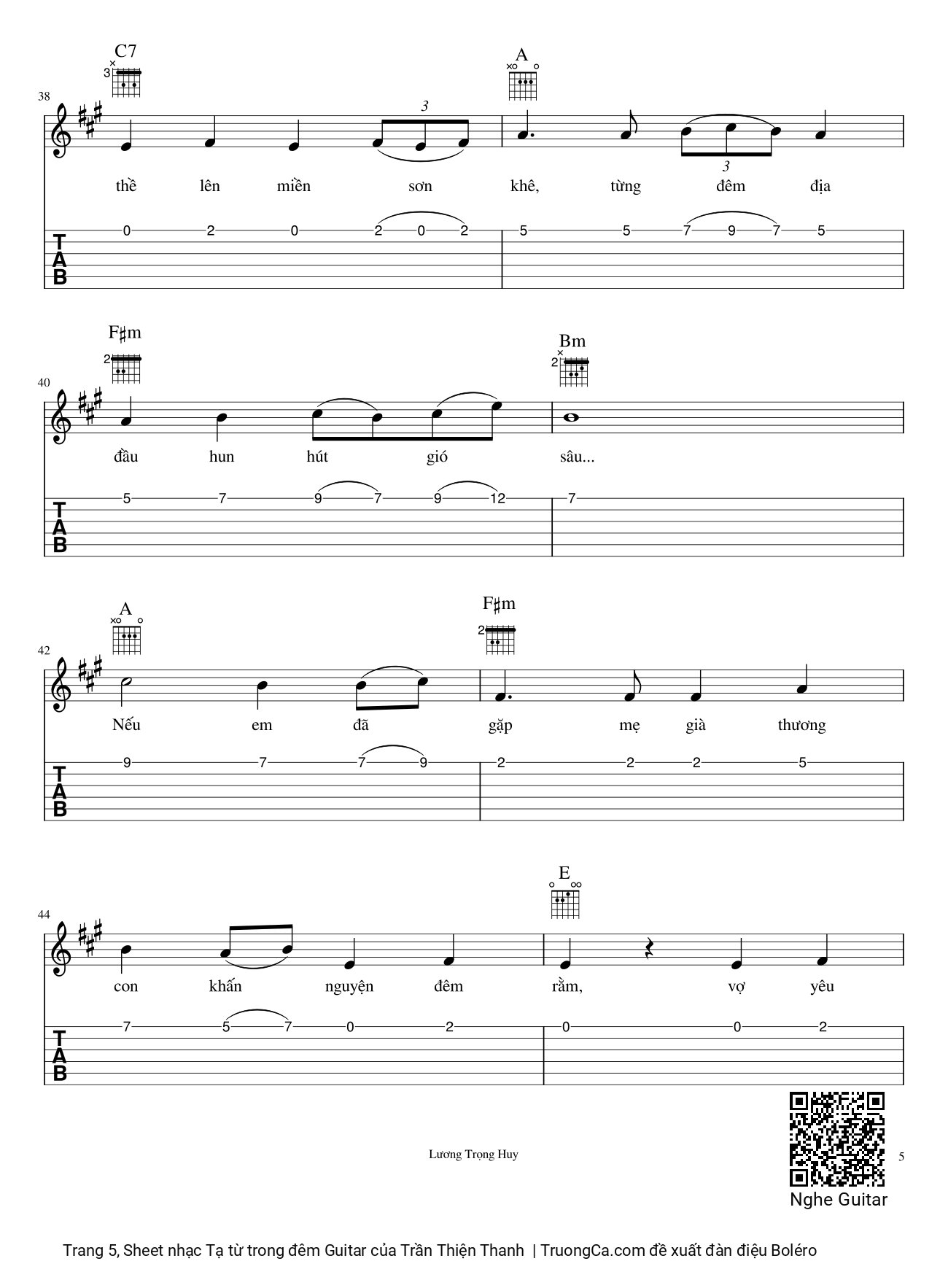 Page 5 of Sheet music PDF Tạ từ trong đêm Guitar - Trần Thiện Thanh
