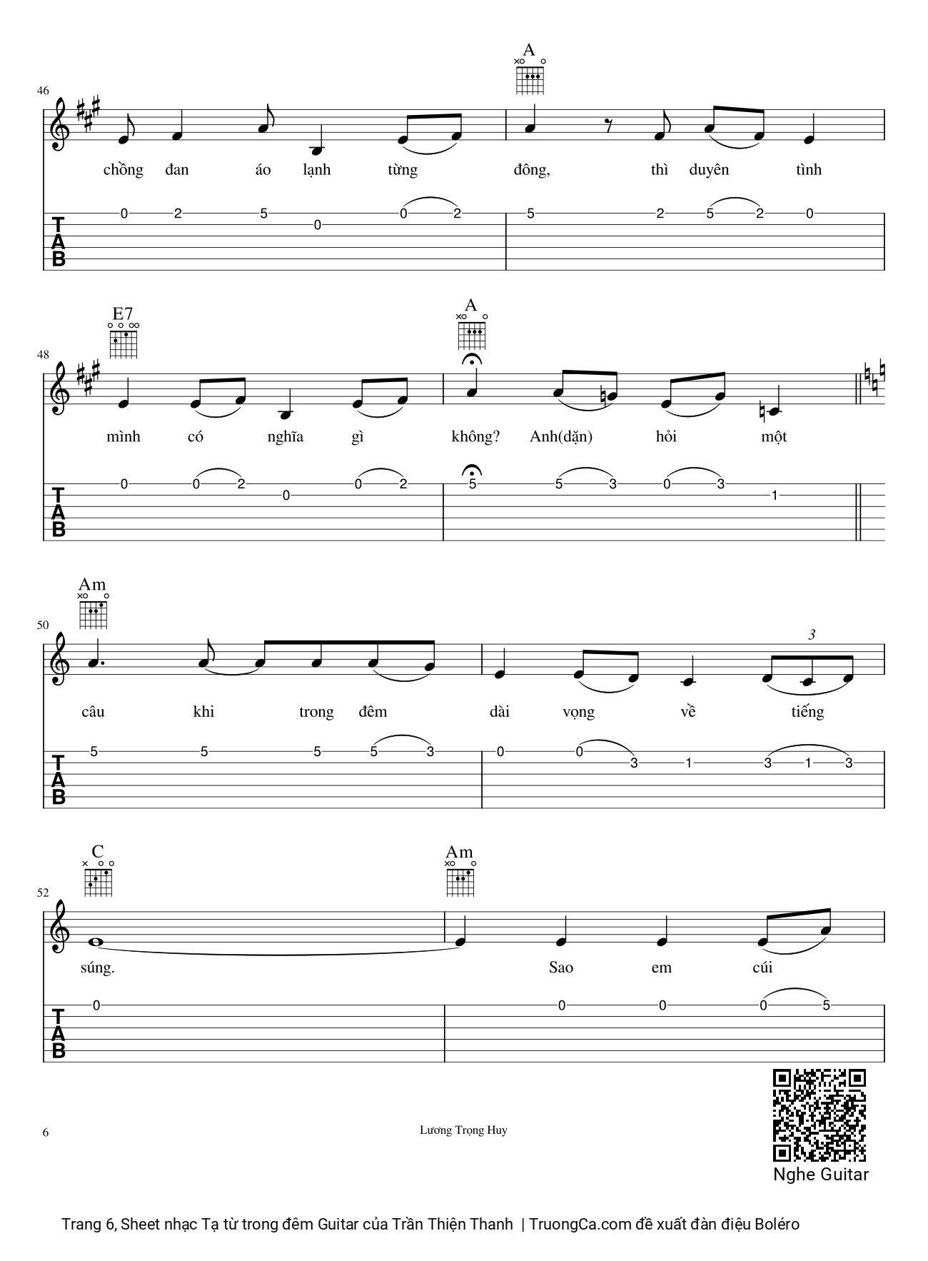 Page 6 of Sheet music PDF Tạ từ trong đêm Guitar - Trần Thiện Thanh