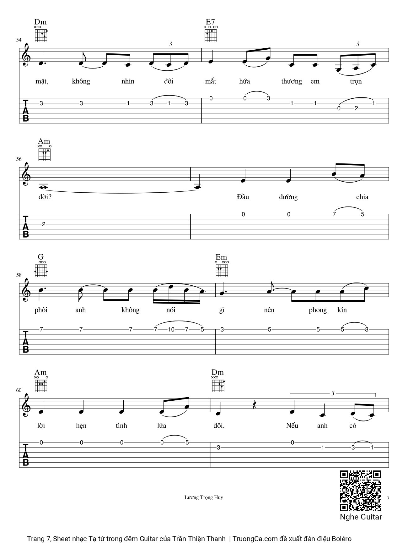 Page 7 of Sheet music PDF Tạ từ trong đêm Guitar - Trần Thiện Thanh