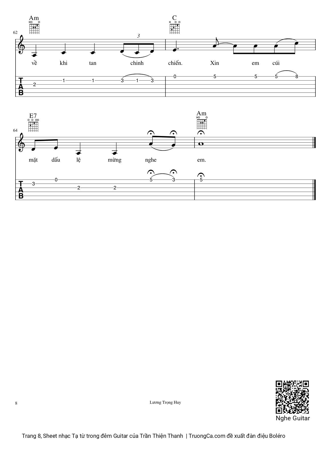 Page 8 of Sheet music PDF Tạ từ trong đêm Guitar - Trần Thiện Thanh