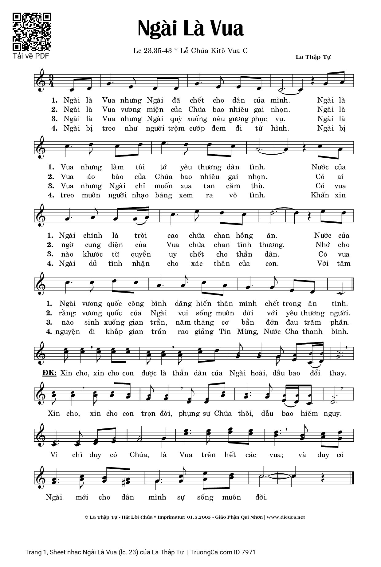 Sheet PDF of Ngài Là Vua (lc. 23)