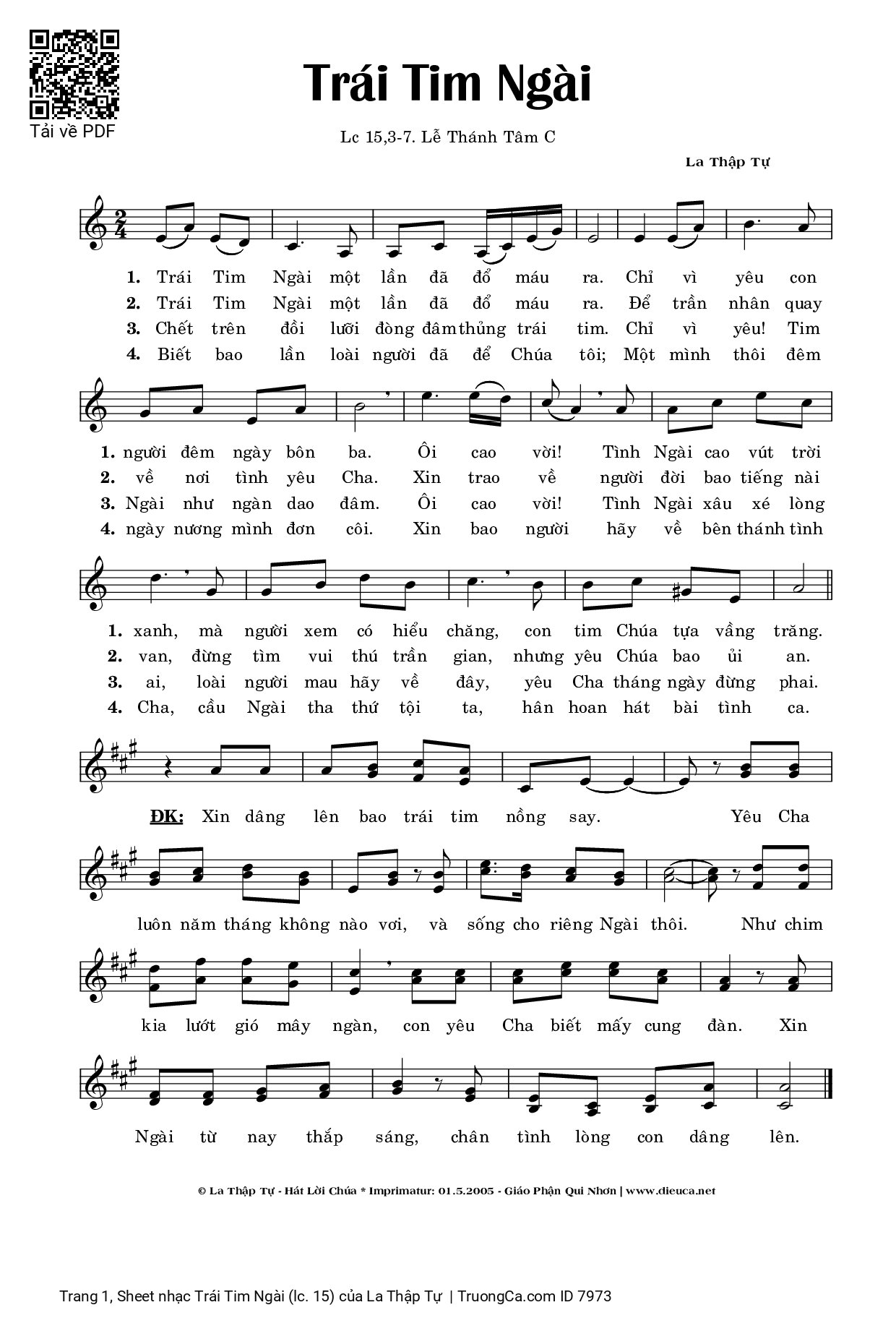 Sheet PDF of Trái Tim Ngài (lc. 15)