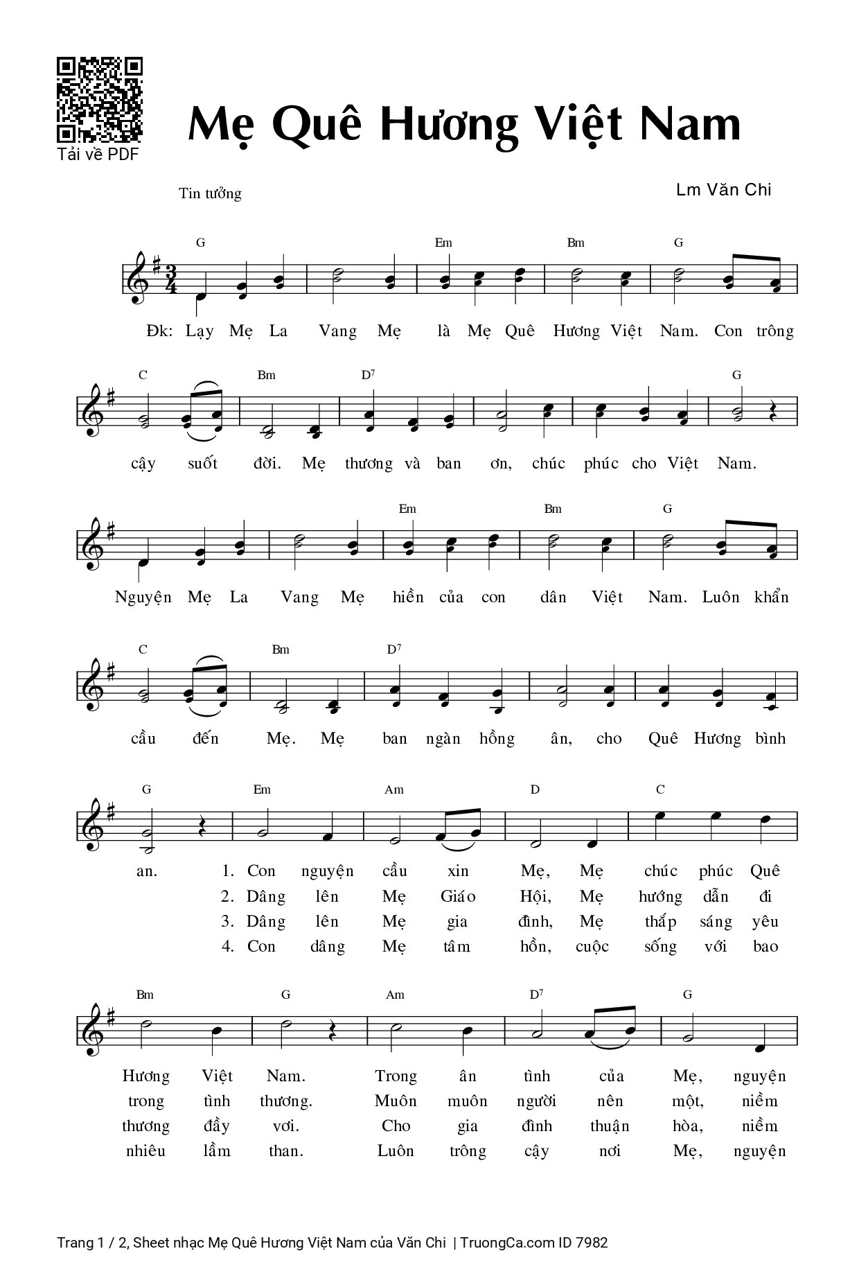 Sheet PDF of Mẹ Quê Hương Việt Nam