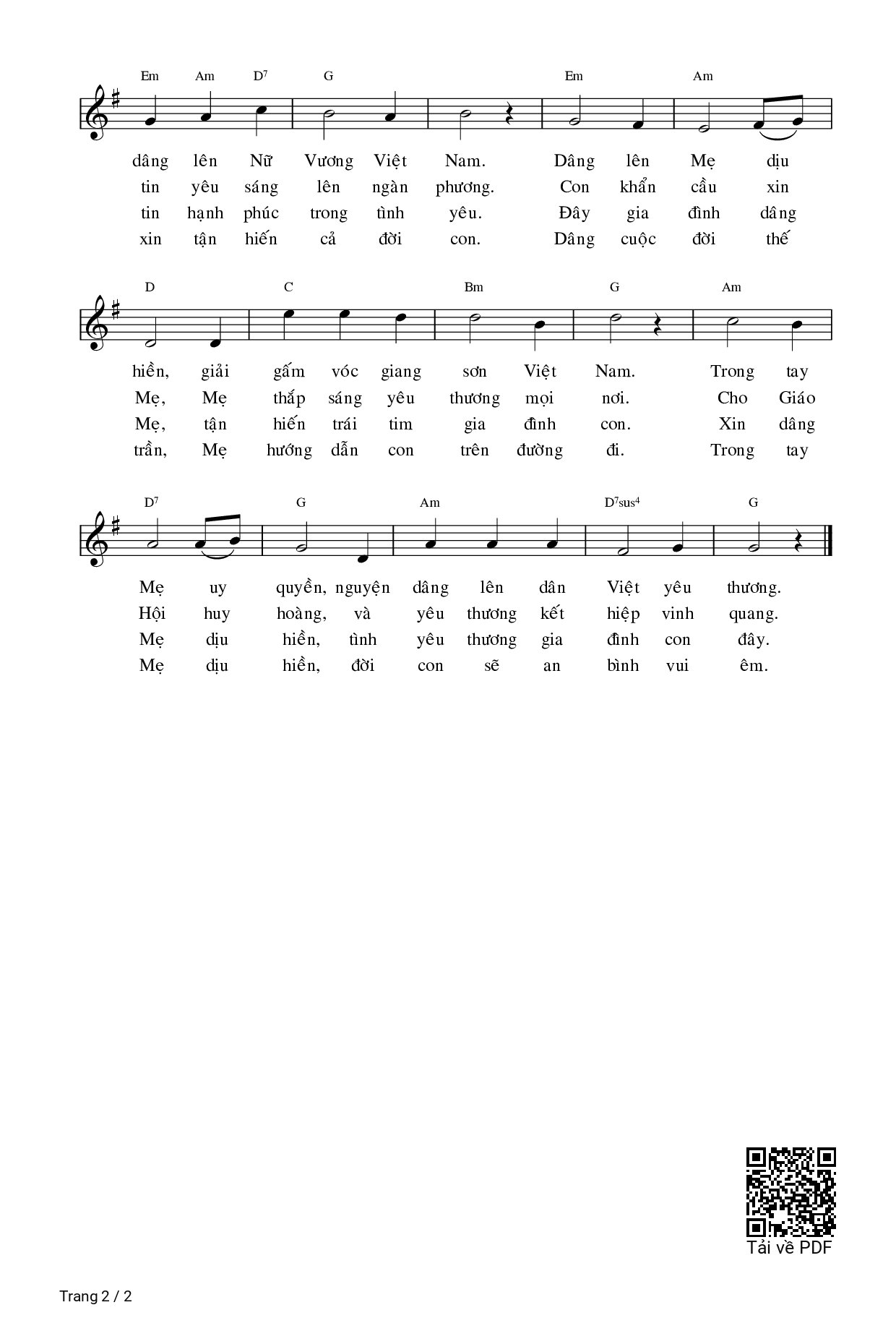 Page 2 of Sheet music PDF Mẹ Quê Hương Việt Nam - Văn Chi