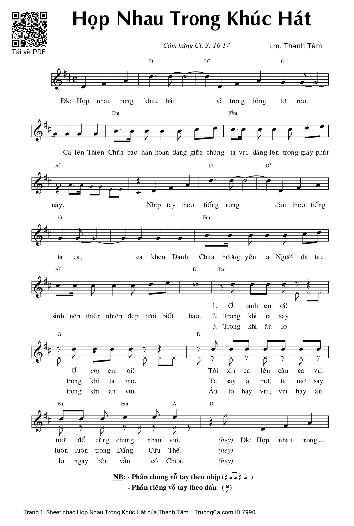 Page 1 of Sheet music PDF Họp Nhau Trong Khúc Hát - Thành Tâm