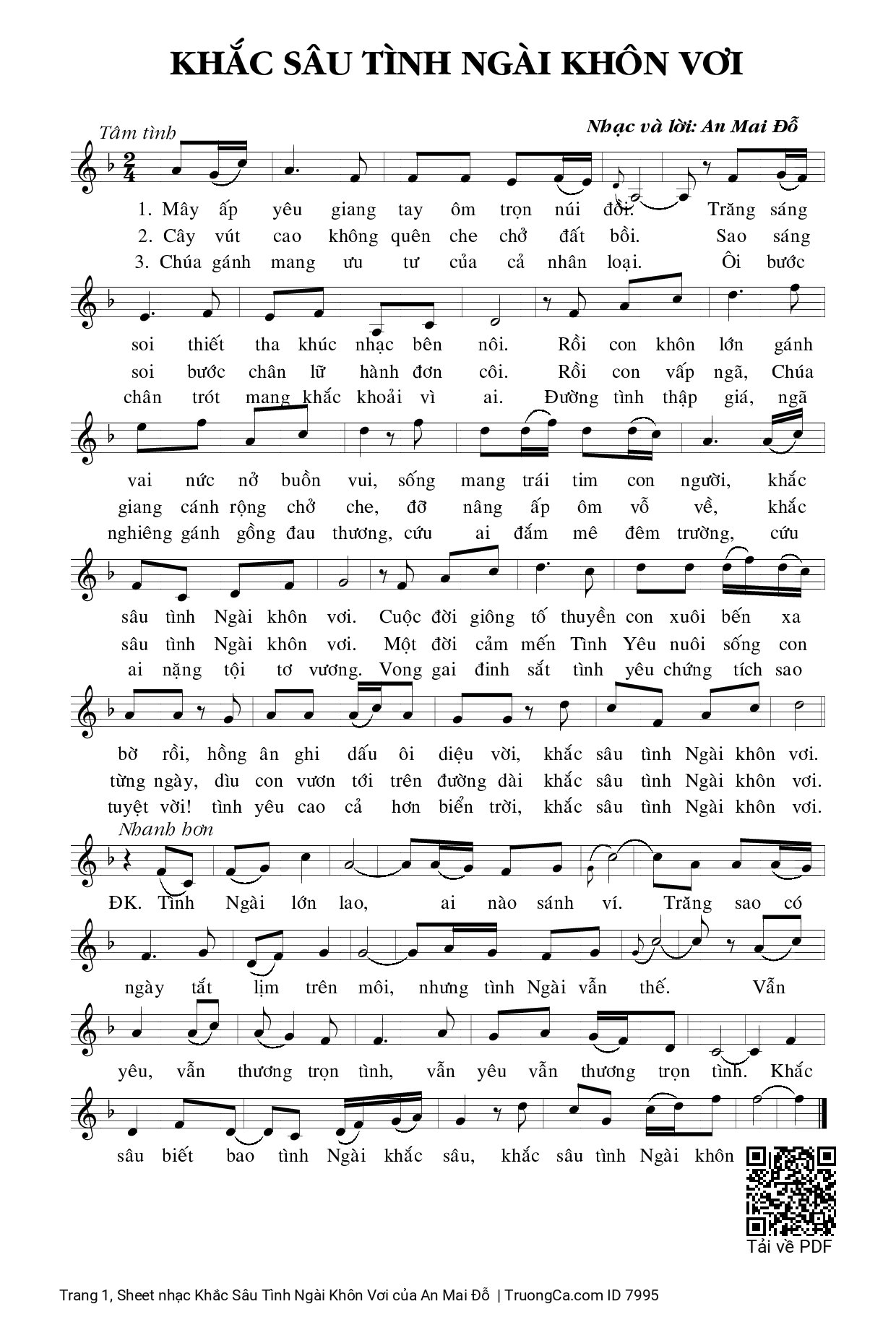 Sheet PDF of Khắc Sâu Tình Ngài Khôn Vơi