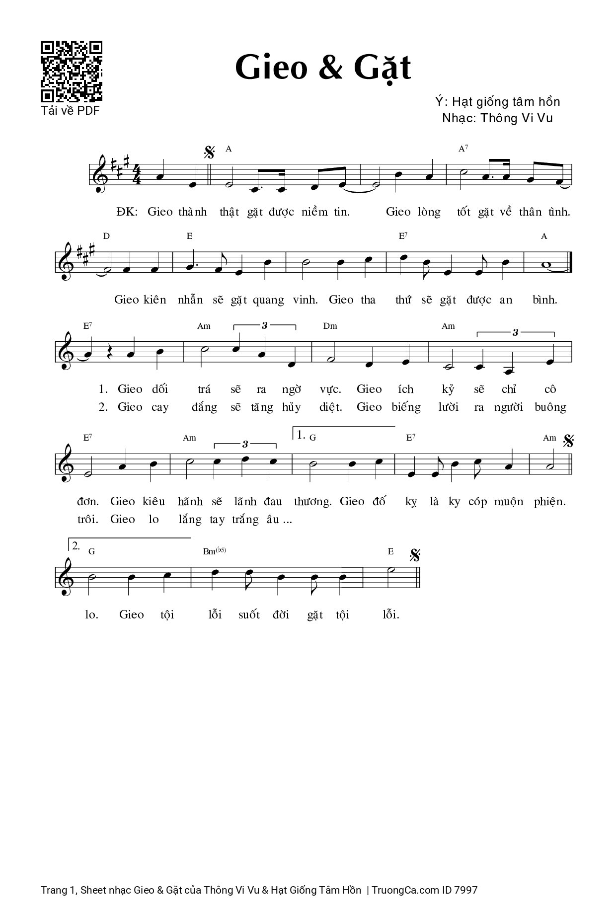 Sheet PDF of Gieo & Gặt