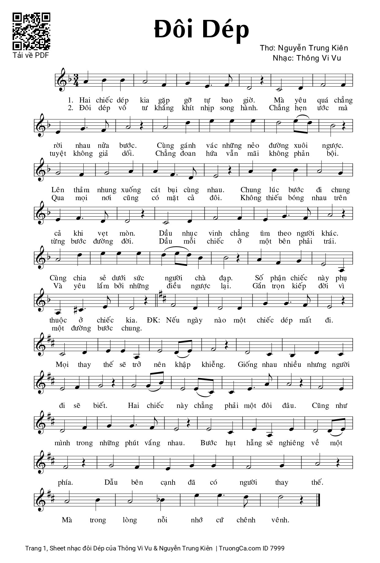 Page 1 of Sheet music PDF đôi Dép - Thông Vi Vu & Nguyễn Trung Kiên