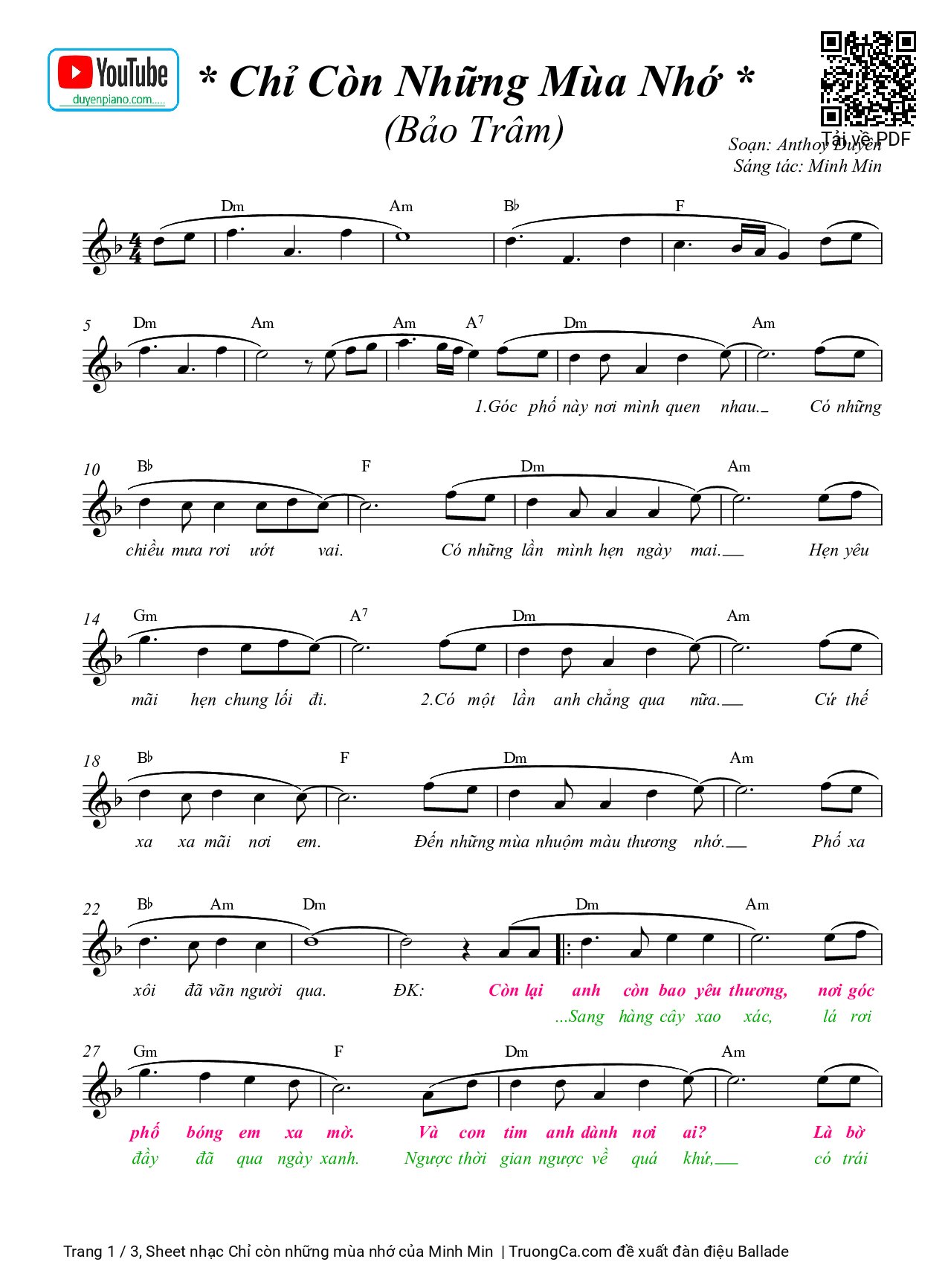 Sheet PDF of Chỉ còn những mùa nhớ