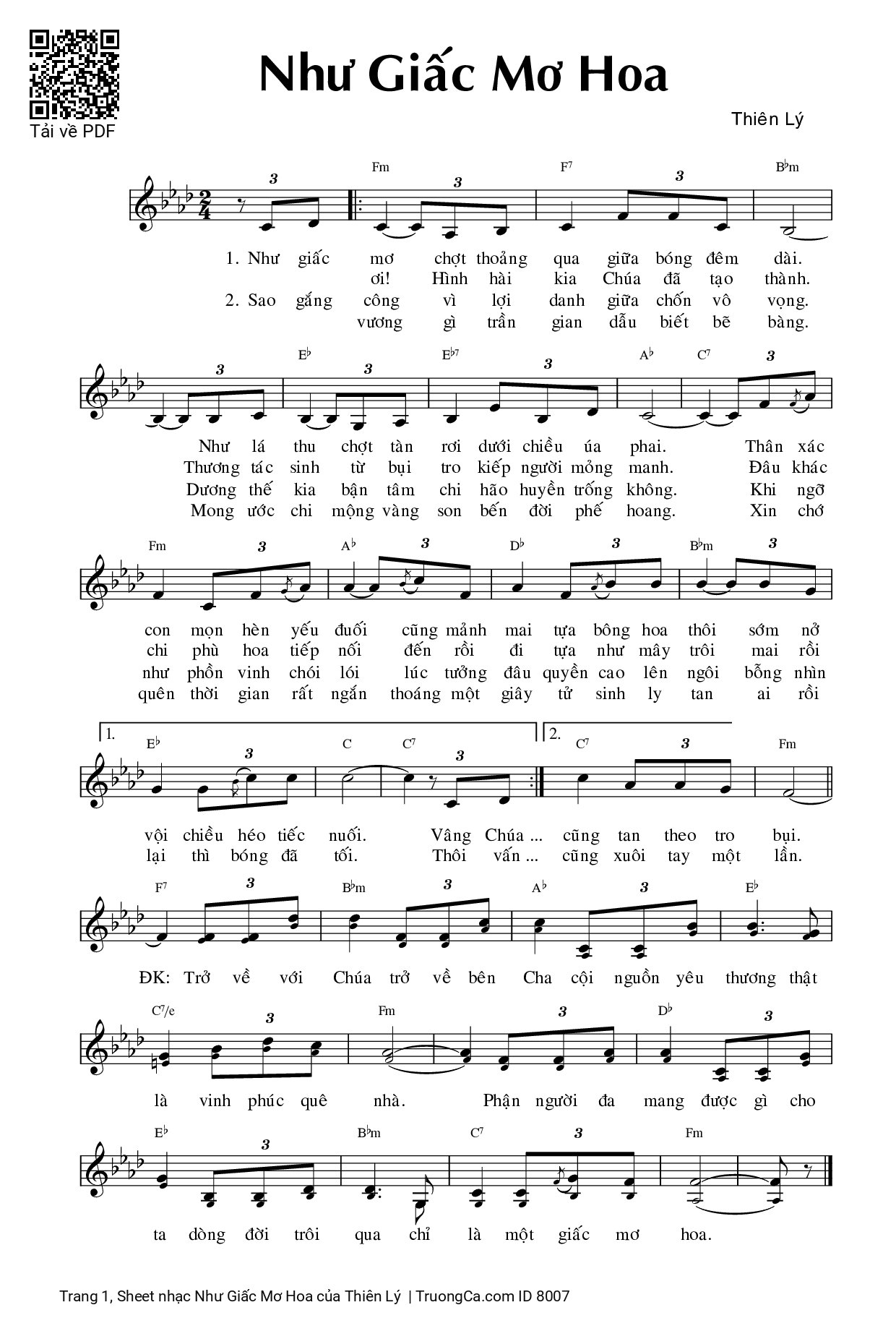 Sheet PDF of Như Giấc Mơ Hoa