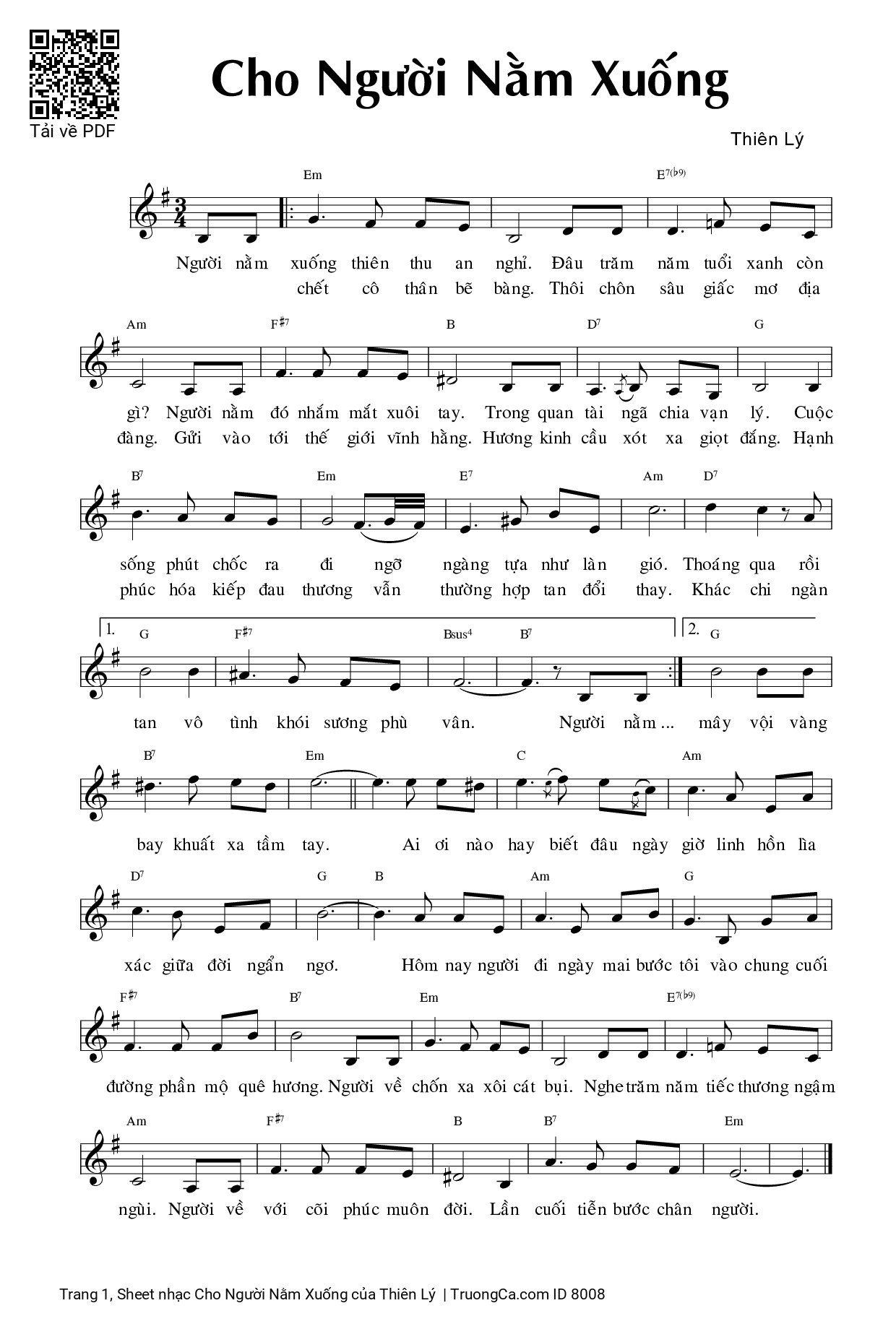 Sheet PDF of Cho Người Nằm Xuống