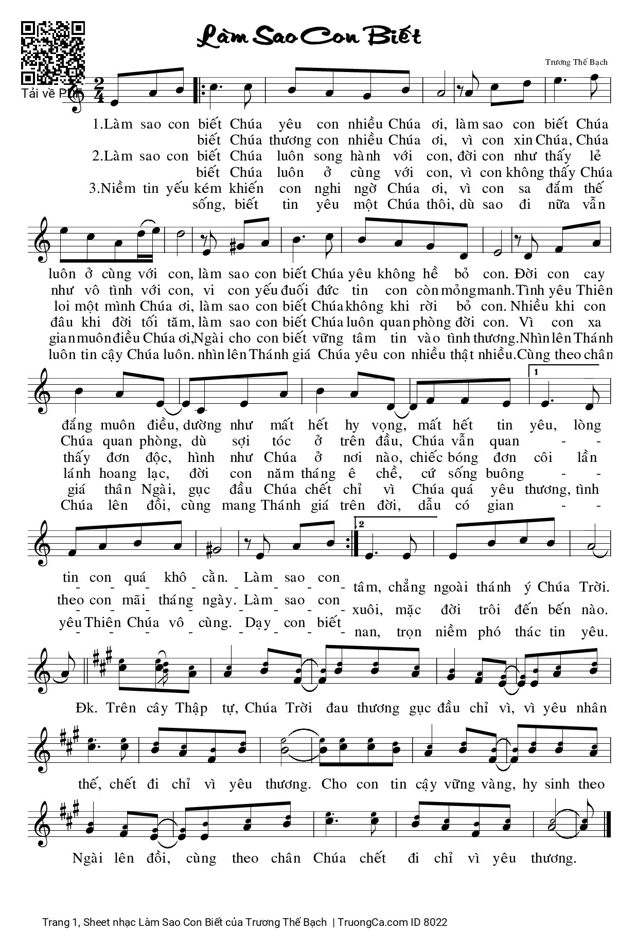 Sheet PDF of Làm Sao Con Biết