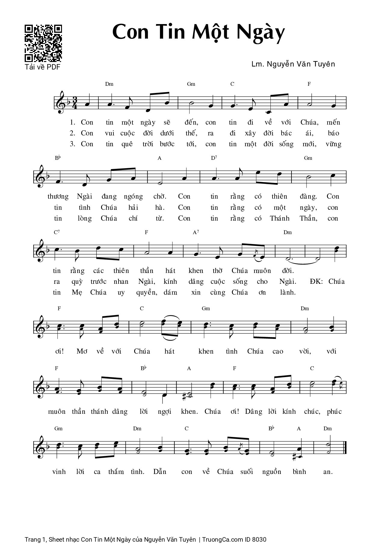 Page 1 of Sheet music PDF Con Tin Một Ngày - Nguyễn Văn Tuyên