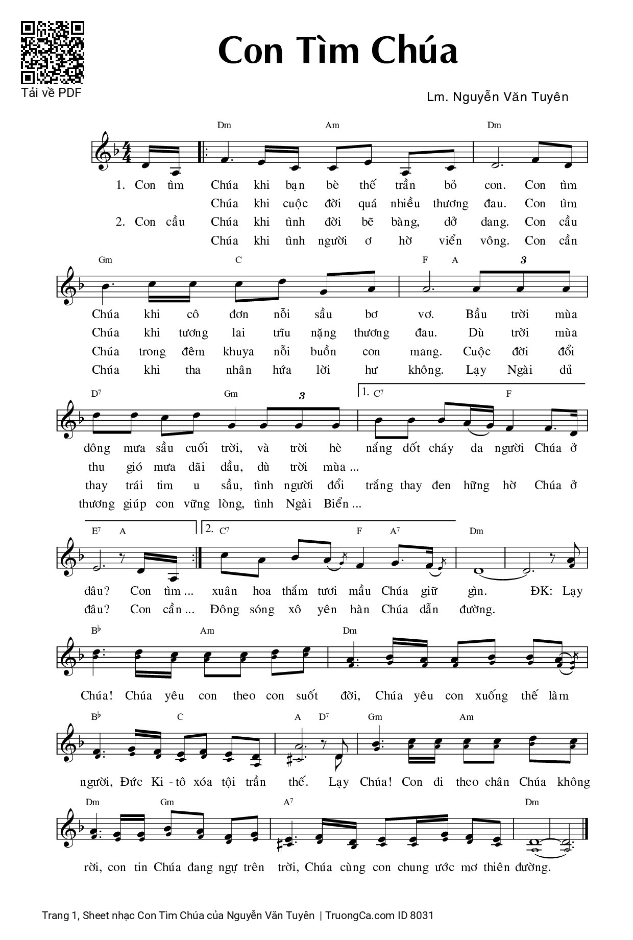 Page 1 of Sheet music PDF Con Tìm Chúa - Nguyễn Văn Tuyên